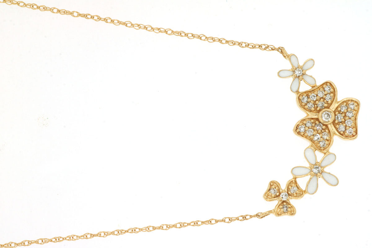 14k, Yellow Gold, .16 carat total weight, Diamond Clover Necklace