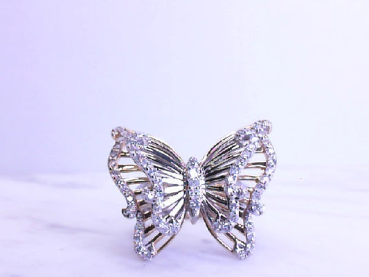 14k two tone, double butterfly diamond ring