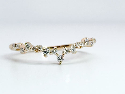 14K, Yellow gold, .22 diamond total weight, contour band.