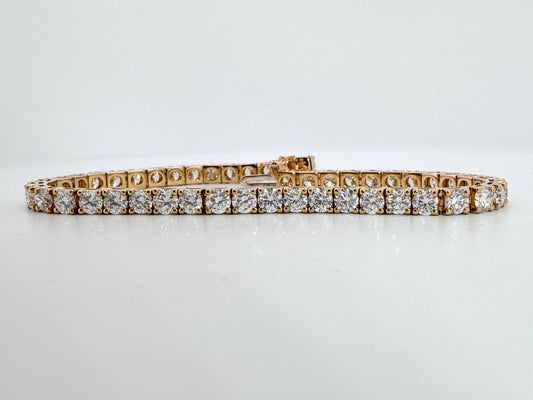 14k, yellow gold, 12.0 carat lab grown diamond tennis bracelet. VS1/VS2 E-F
