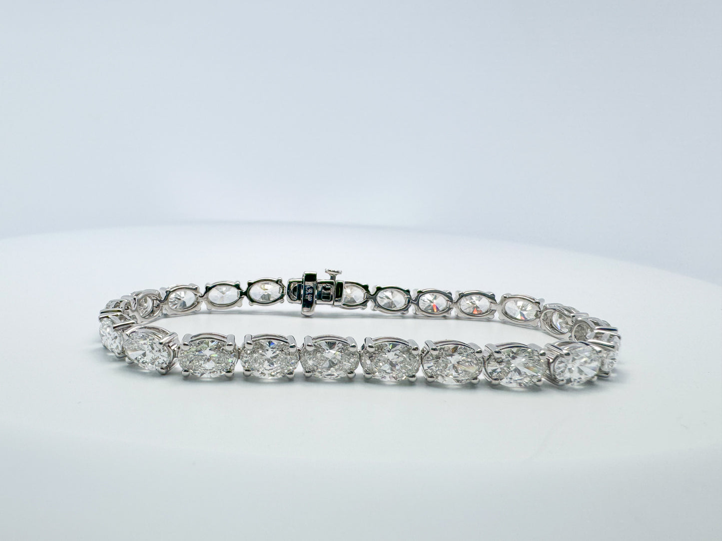 14K, white gold, 16.70 diamond total weight, oval lab grown diamond tennis bracelet.