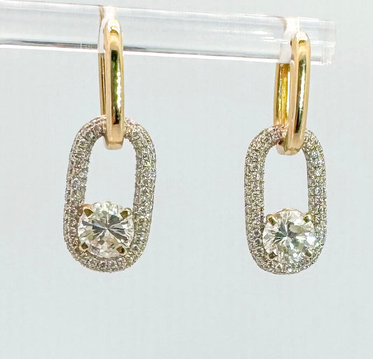 14k, two tone Natural diamond earrings 2.61 diamond total weight.