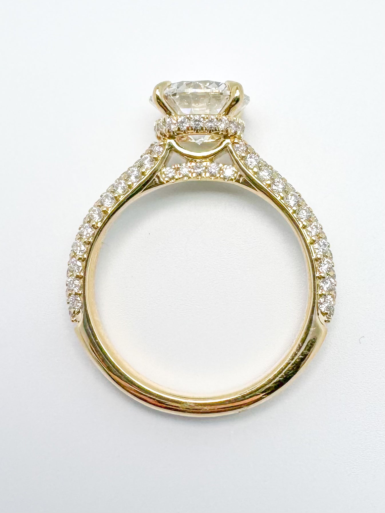 14k yellow gold, lab grown pave diamond engagement ring.2.75 carat total weight