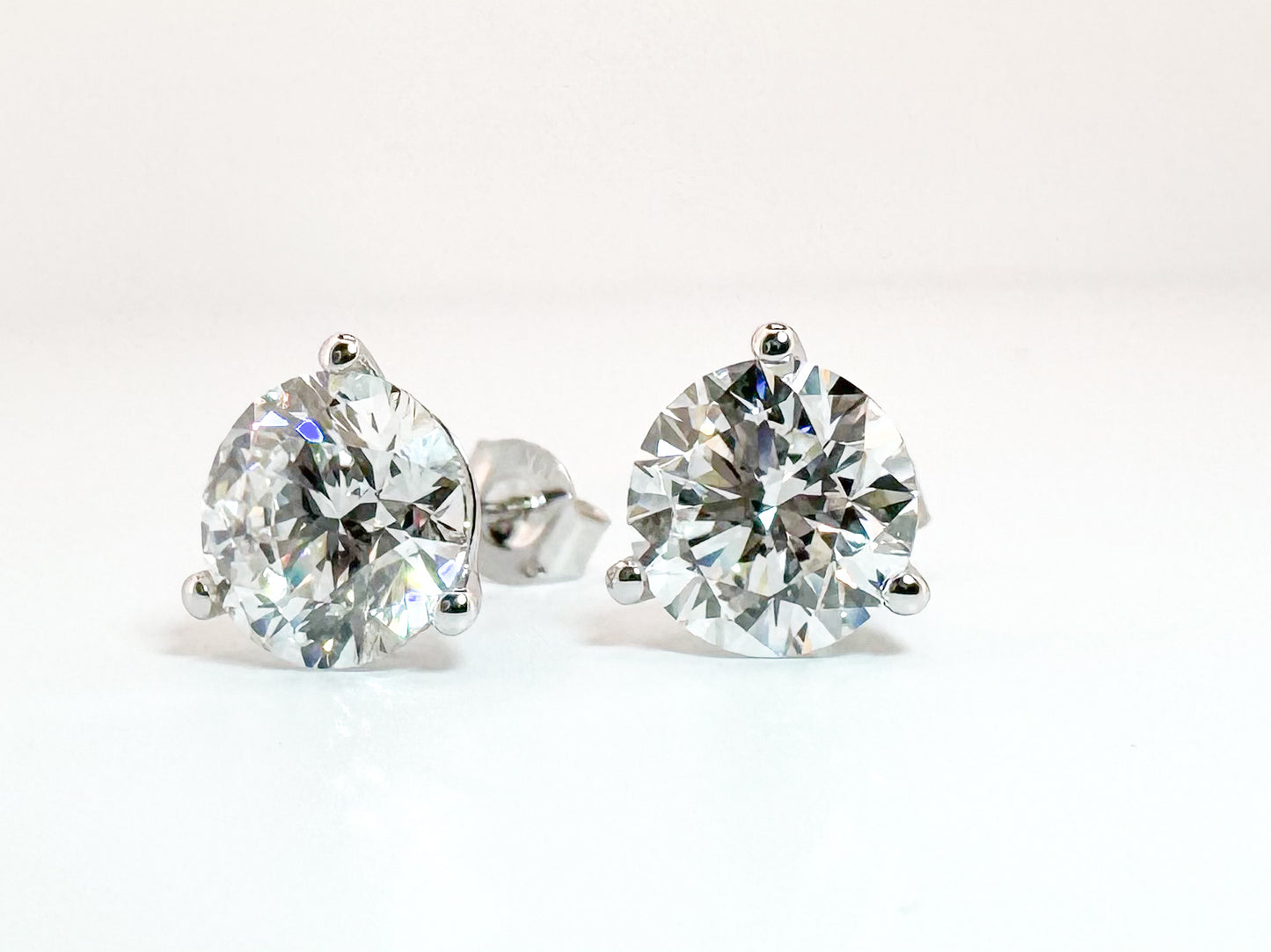 14k, white gold, 6.02 cart total weight, lab grown martini stud earrings.