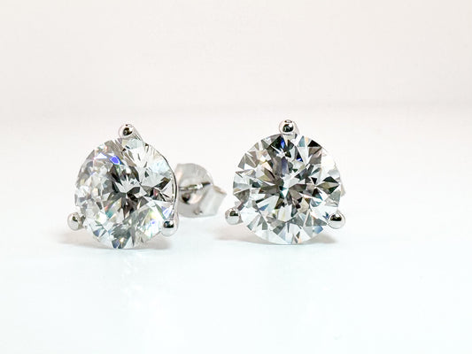 14k, white gold, 6.02 cart total weight, lab grown martini stud earrings.