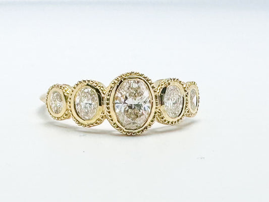 14k yellow gold, five diamond ring .85 carat total weight