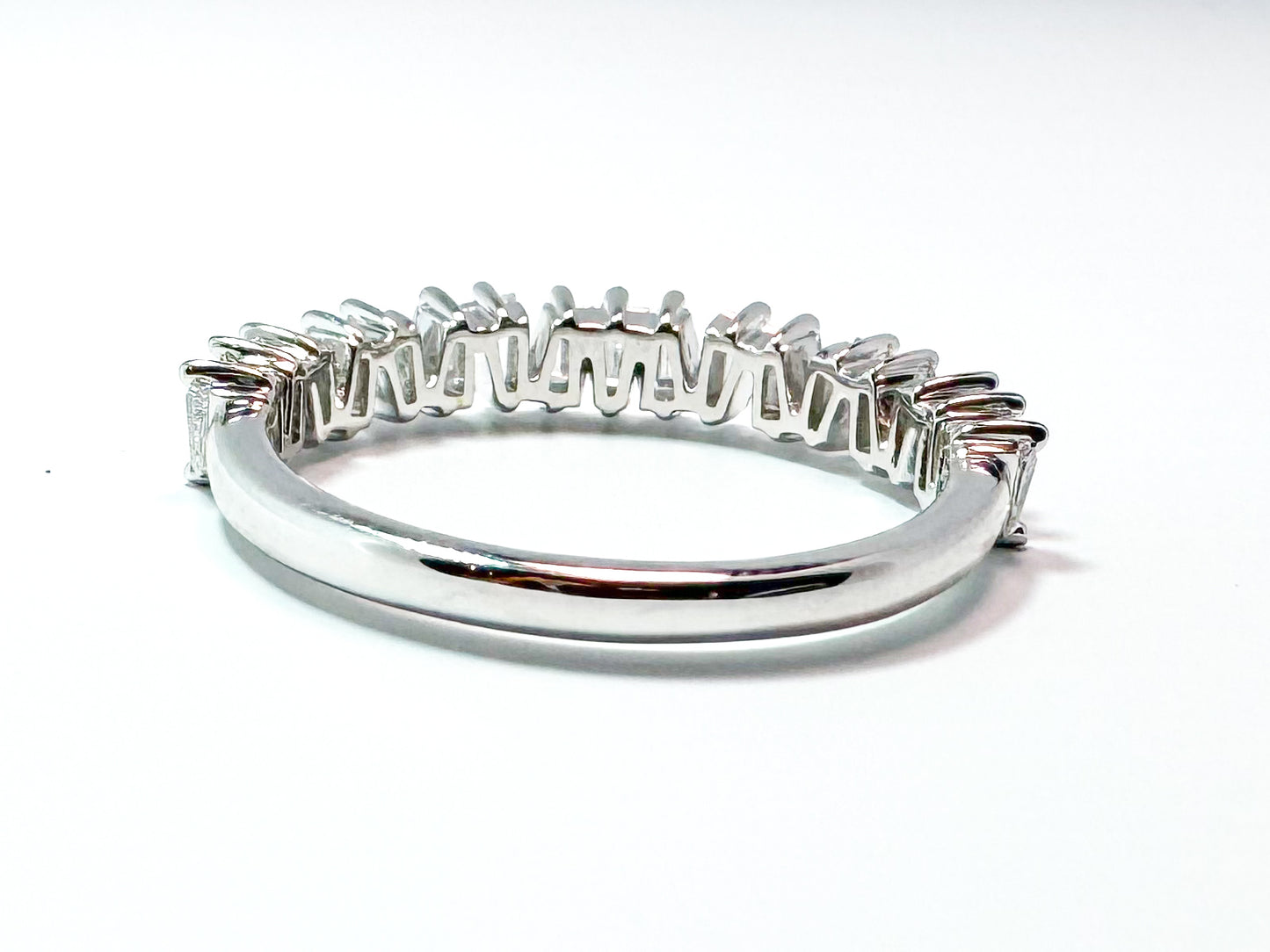 14K,white gold jagged, lab grown baguette diamond band. .78 carats VS2 G