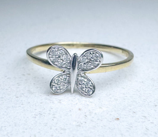 14k two tone .08ctw diamond butterfly ring