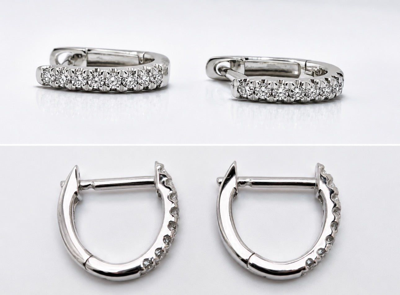 14K, white gold, natual diamond huggie earring.