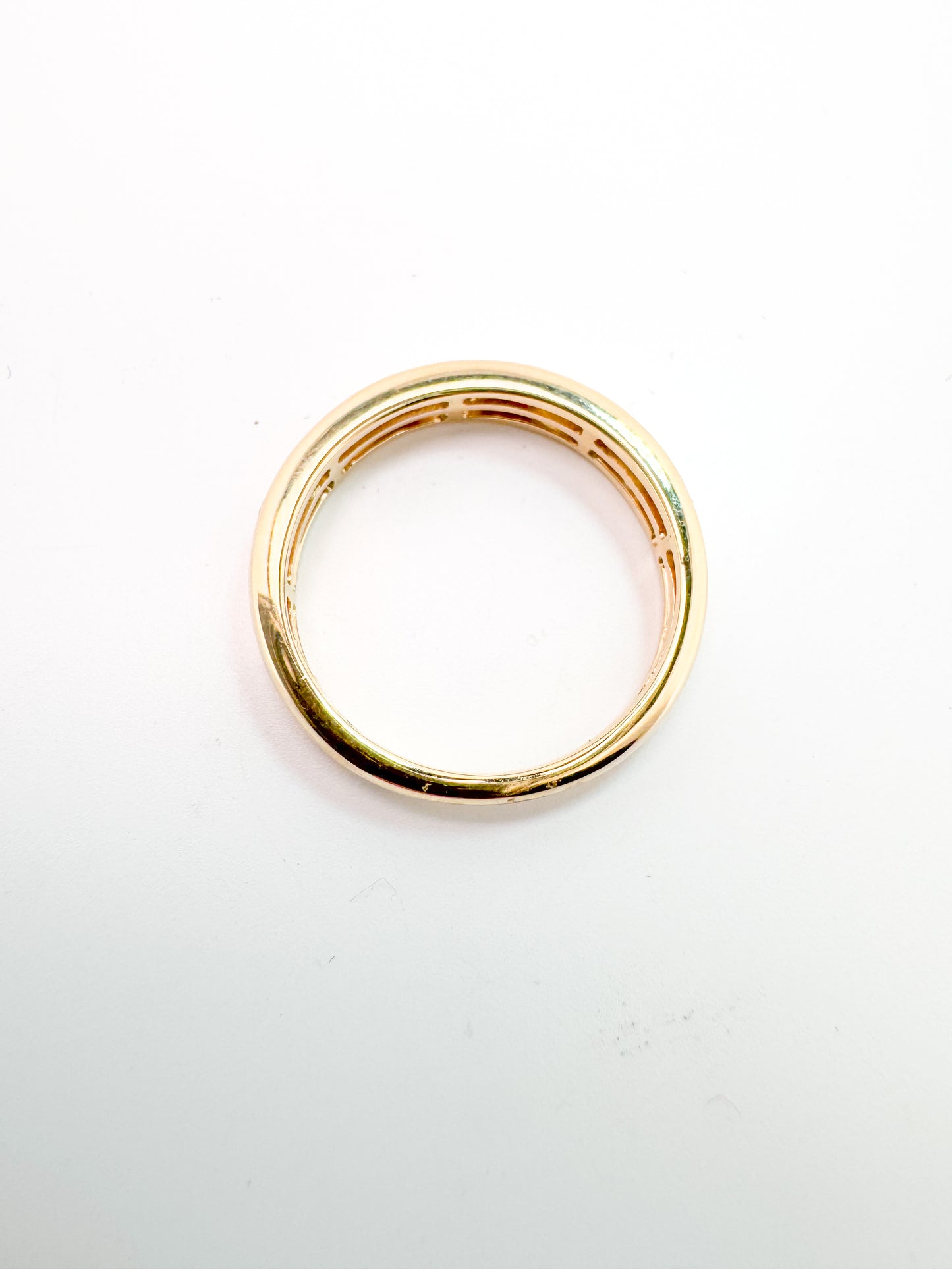 14k, Yellow gold, flush set, multi diamond shape band. .50 diamond total weight.