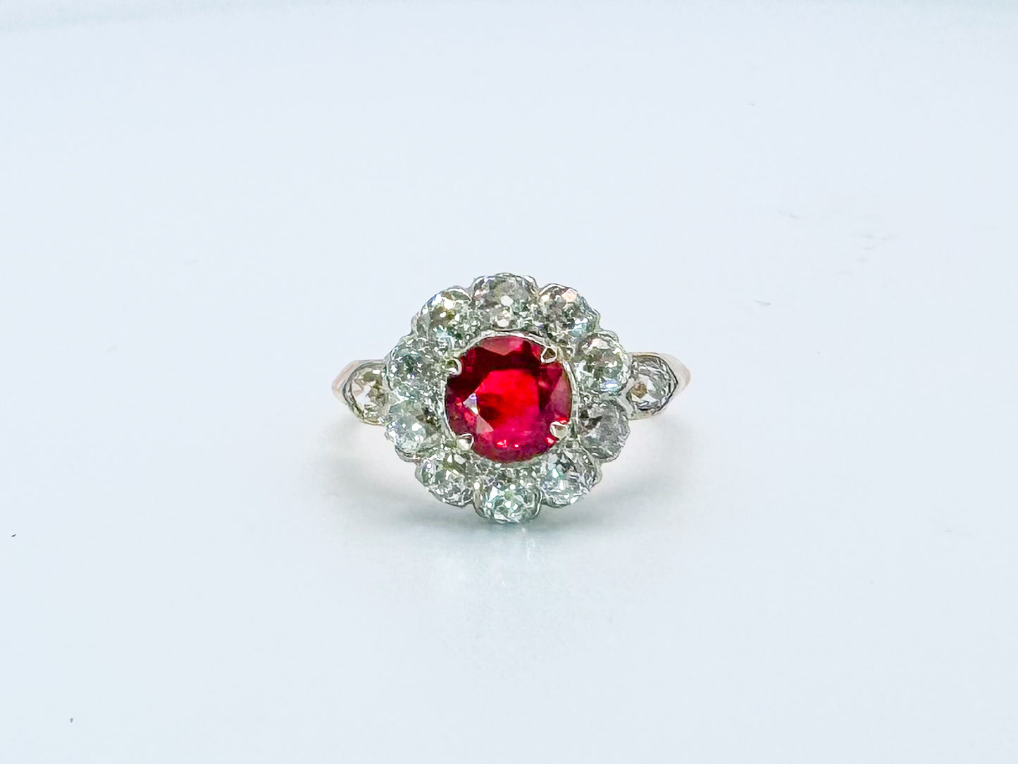 Platinum & 18k rose gold EDWARDIAN  natural ruby and diamond fashion ring