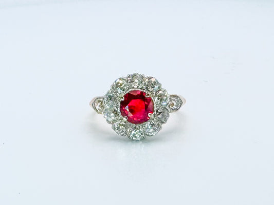 Platinum & 18k rose gold EDWARDIAN  natural ruby and diamond fashion ring