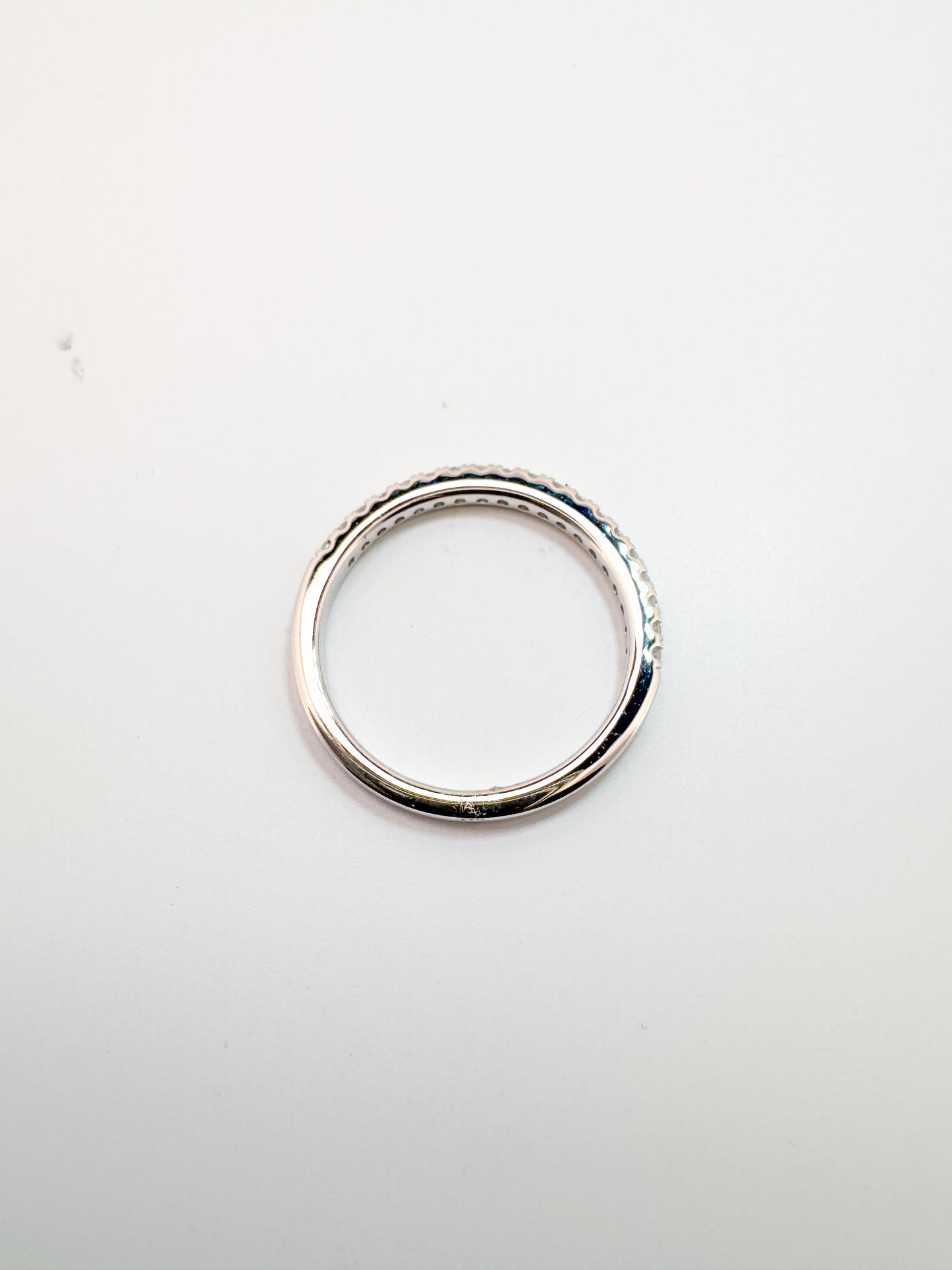 14K, white gold, .21 carat, lab grown diamond wedding band.