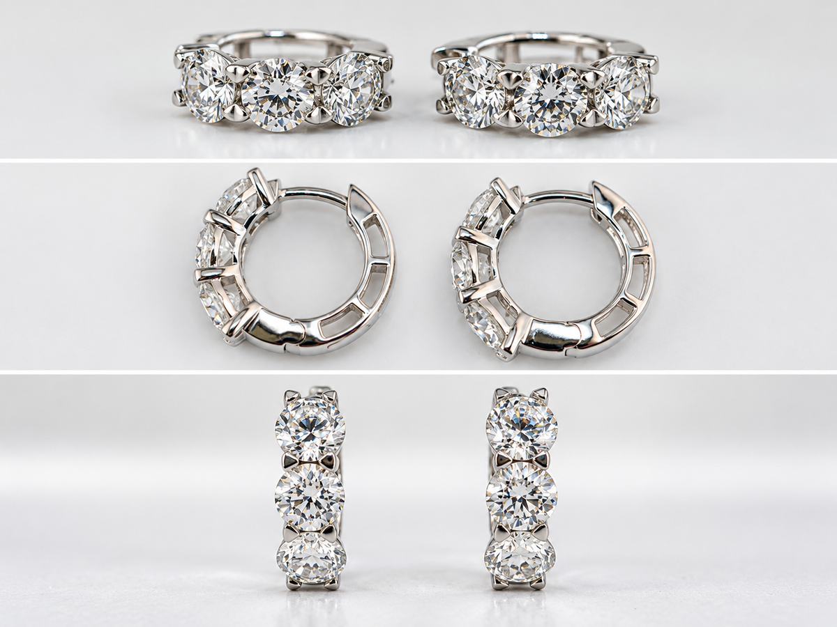 14k, White gold, 2.03 diamond total weight, lab grown diamond huggies.