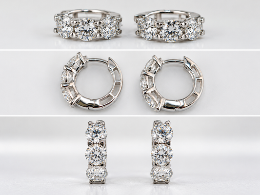 14k, White gold, 2.03 diamond total weight, lab grown diamond huggies.