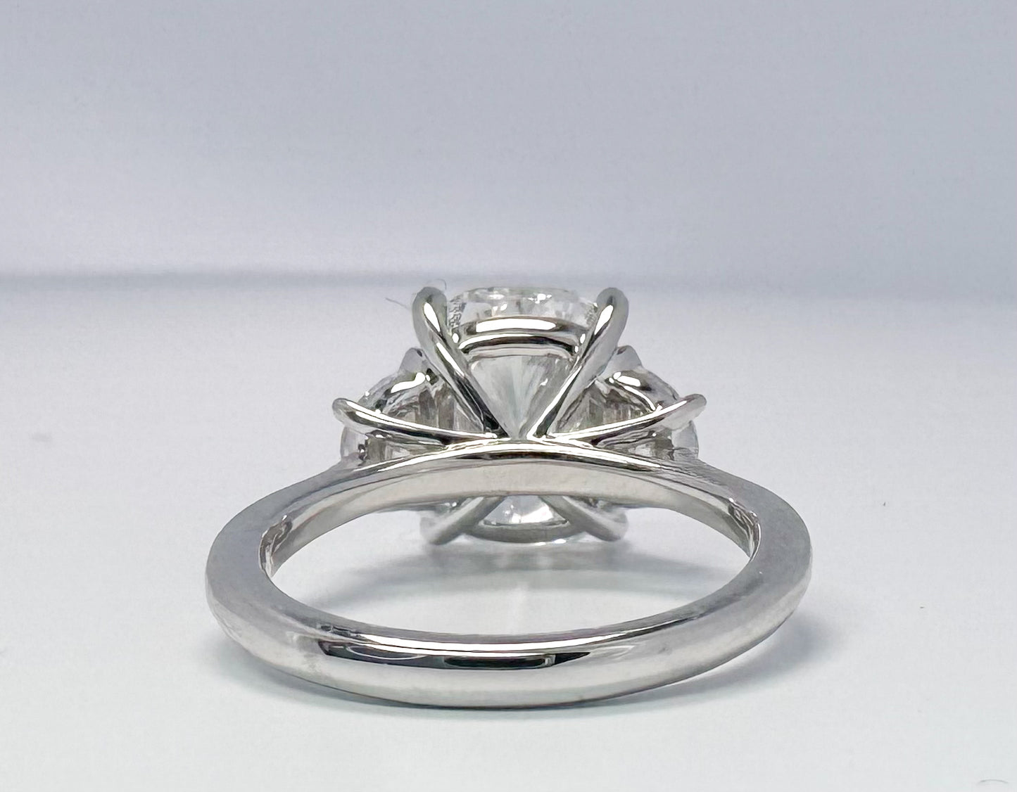 Lab grown diamond engagement ring  4.15 ct cushion center with Half moon side diamonds