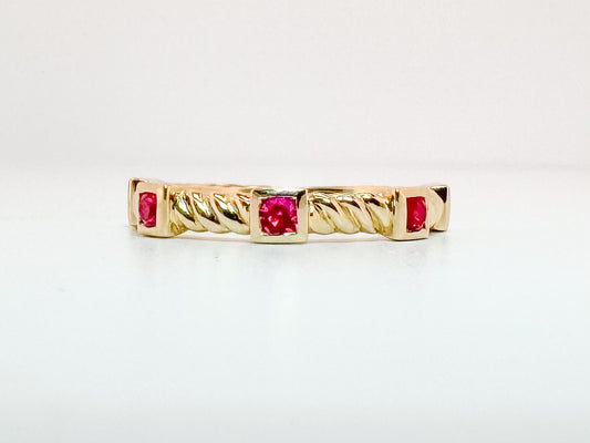 14K, yellow gold, rope, Ruby band. .40 carat total weight