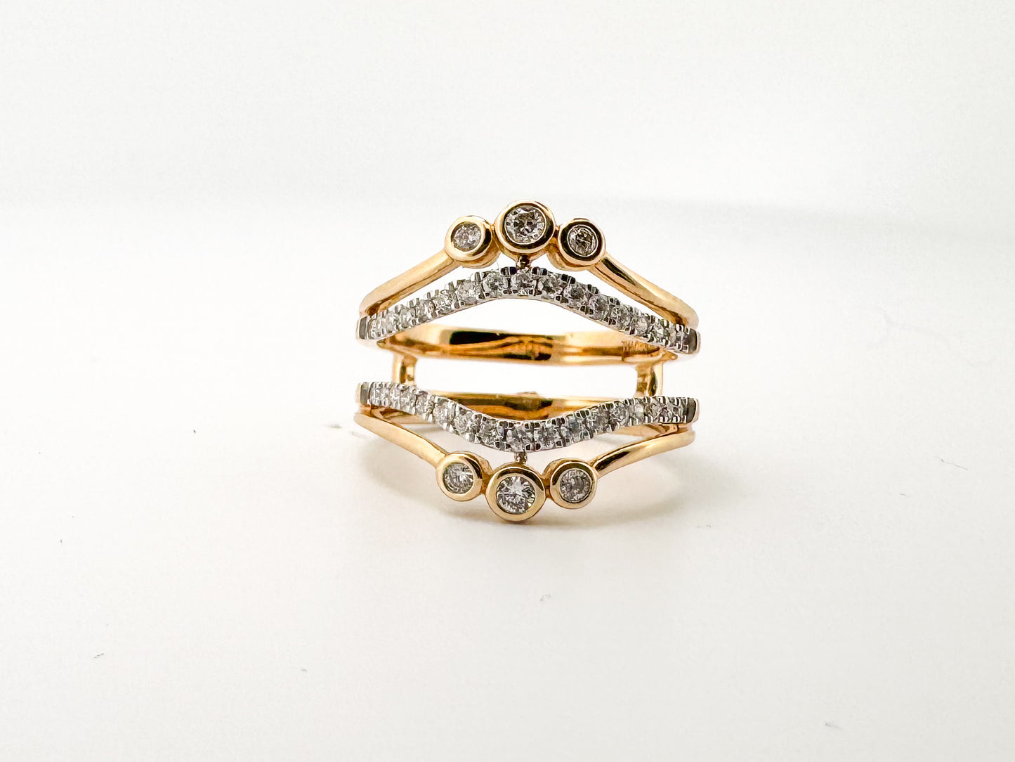 14K, Two tone, natural diamond wedding wrap. .47 carat total weight