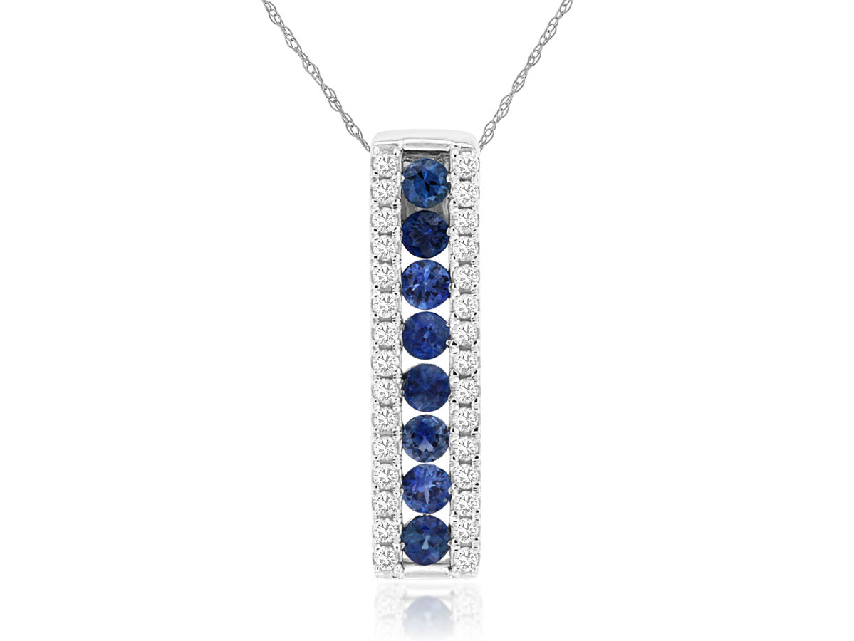 14k, White Gold, .45 carat Sapphire, .19 carat total weight, Sapphire & Diamond Necklace