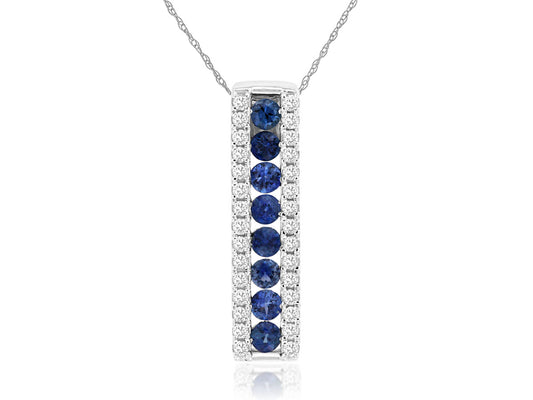 14k, White Gold, .45 carat Sapphire, .19 carat total weight, Sapphire & Diamond Necklace