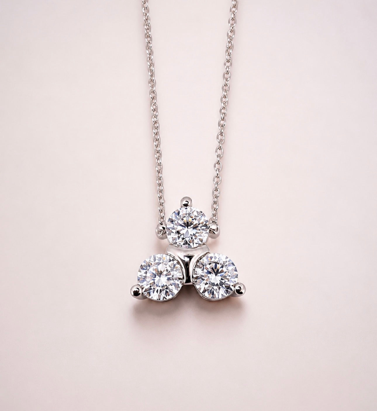 14K, white gold, three diamond pendant. 1.00 carat total wieight., Lab Grown