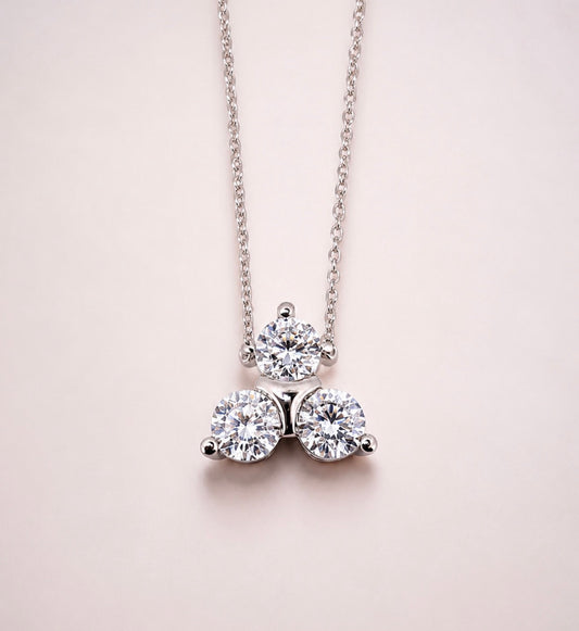 14K, white gold, three diamond pendant. 1.00 carat total wieight., Lab Grown