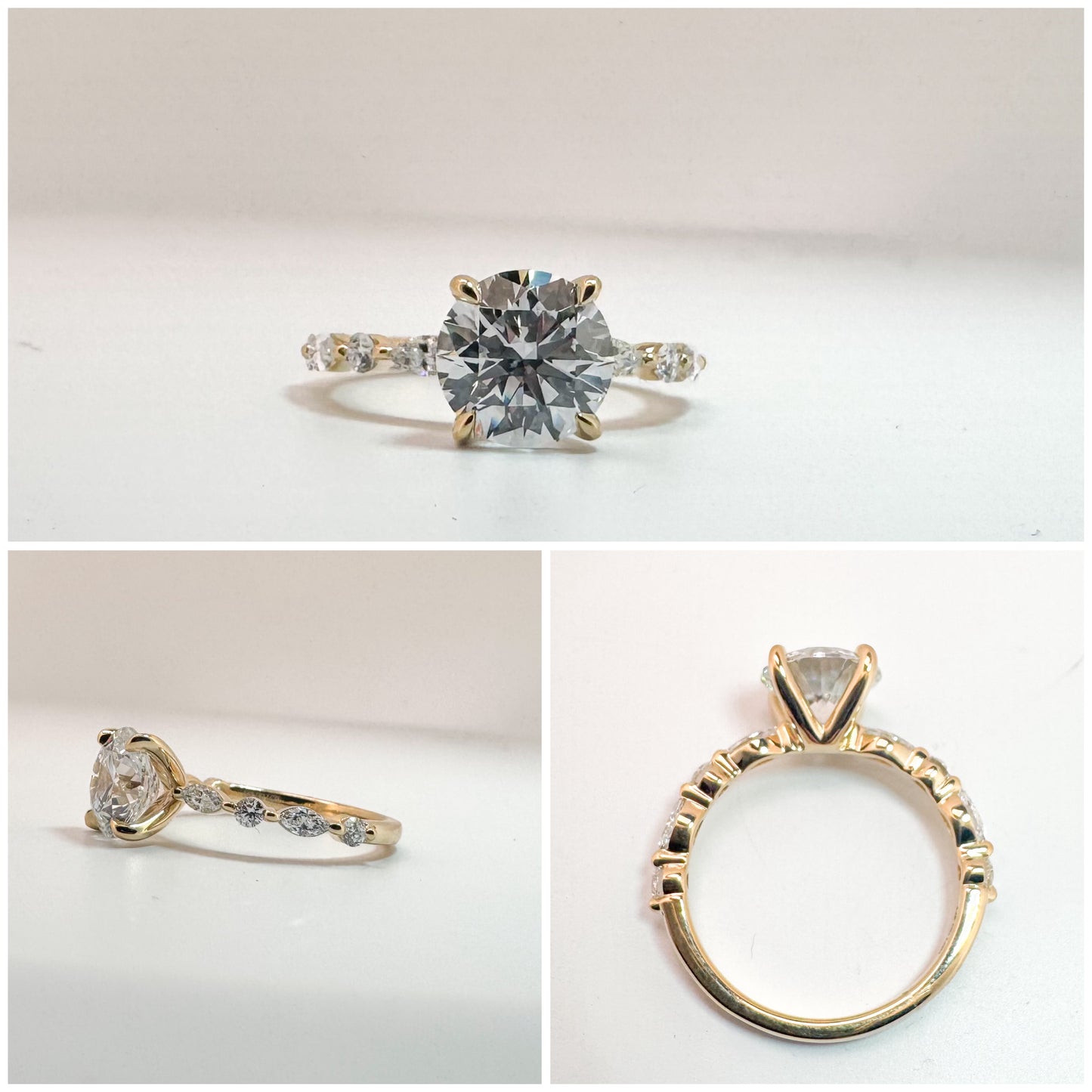 14K, yellow gold, 2.27 carat ideal cut center with .10 side diamods. IGI certified.