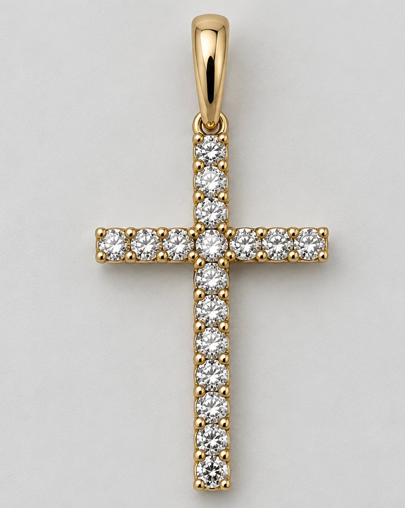 14k, Yellow gold, .30 diamond total weight cross pendant.