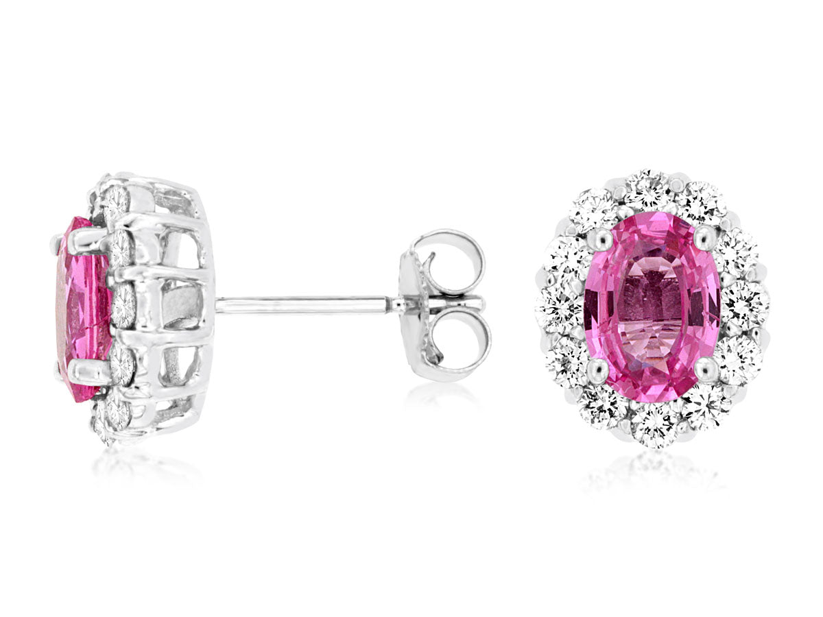 14k, White Gold, 2.00 carat Pink Sapphire, .60 carat total weight, Diamond Earrings