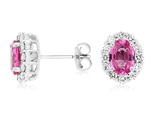 14k, White Gold, 2.00 carat Pink Sapphire, .60 carat total weight, Diamond Earrings