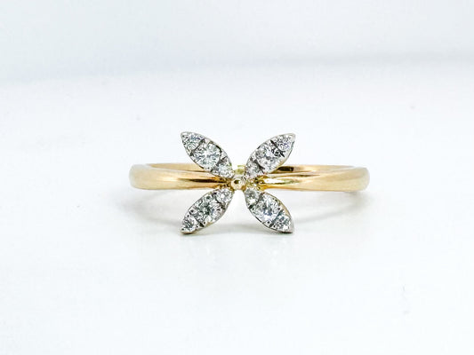14K,Yellow gold .16 diamond total weight, butterfly ring.