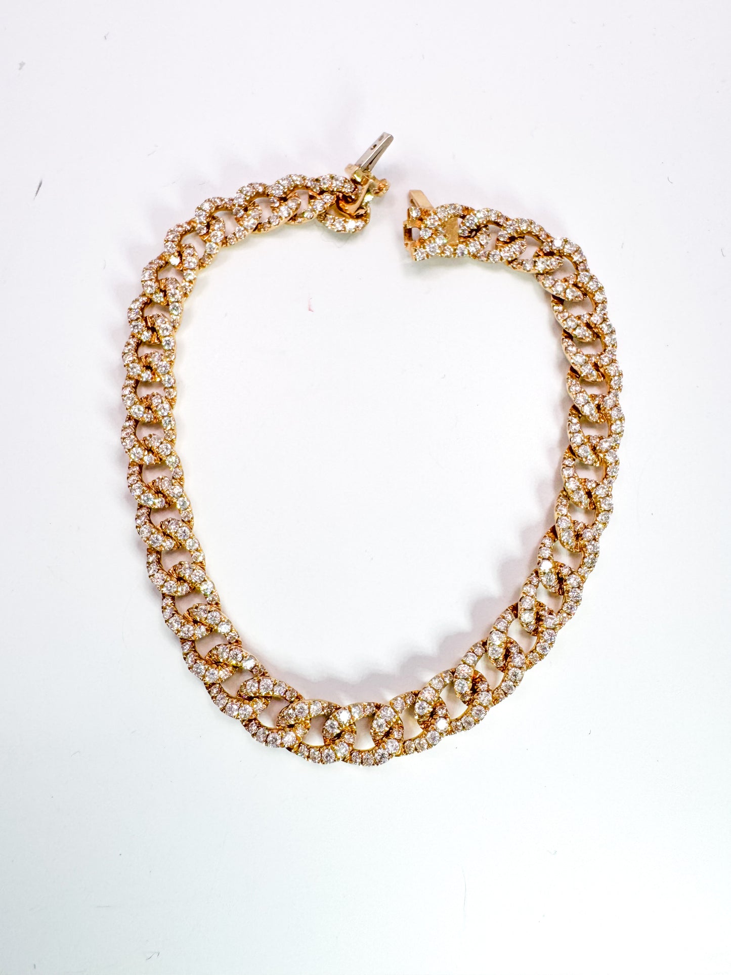 14KY 3.73 carat total weight of natural diamonds. Cuban link bracelet.