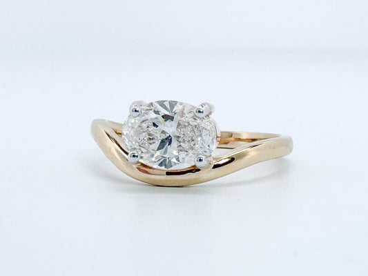 14K, Yellow gold, 1.11 carat, lab grown oval diamond ring.