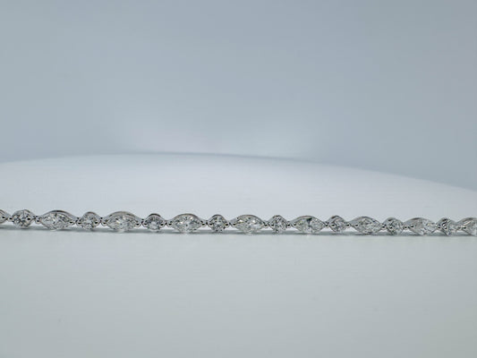 14k, white gold, marquise and round brilliant lab grown diamond tennis bracelet. 5.95 carat total weight