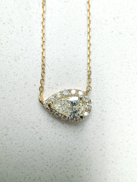 Custom Pear and Diamond Halo Pendant