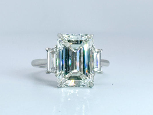 5.28 Natural Emerald cut diamond I SI1 set with .83 carats  trapezoids Set in Platinum GIA CERTIFIED