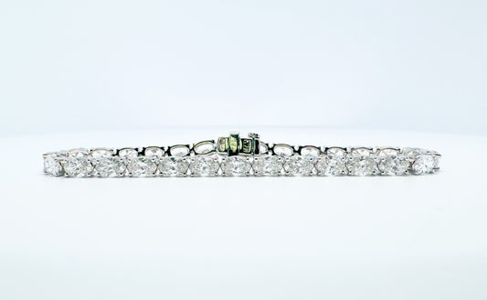 14k white gold 10.01 carat lab grown side ways oval diamond tennis bracelet.