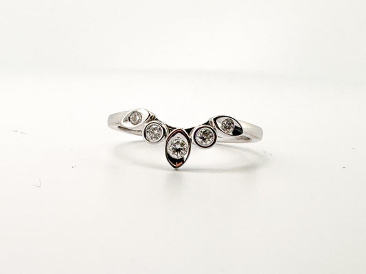 14K, White gold, .15 diamond total weight, contour band. Natura diamond