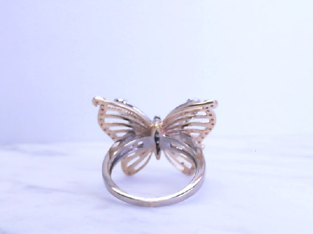 14k two tone, double butterfly diamond ring