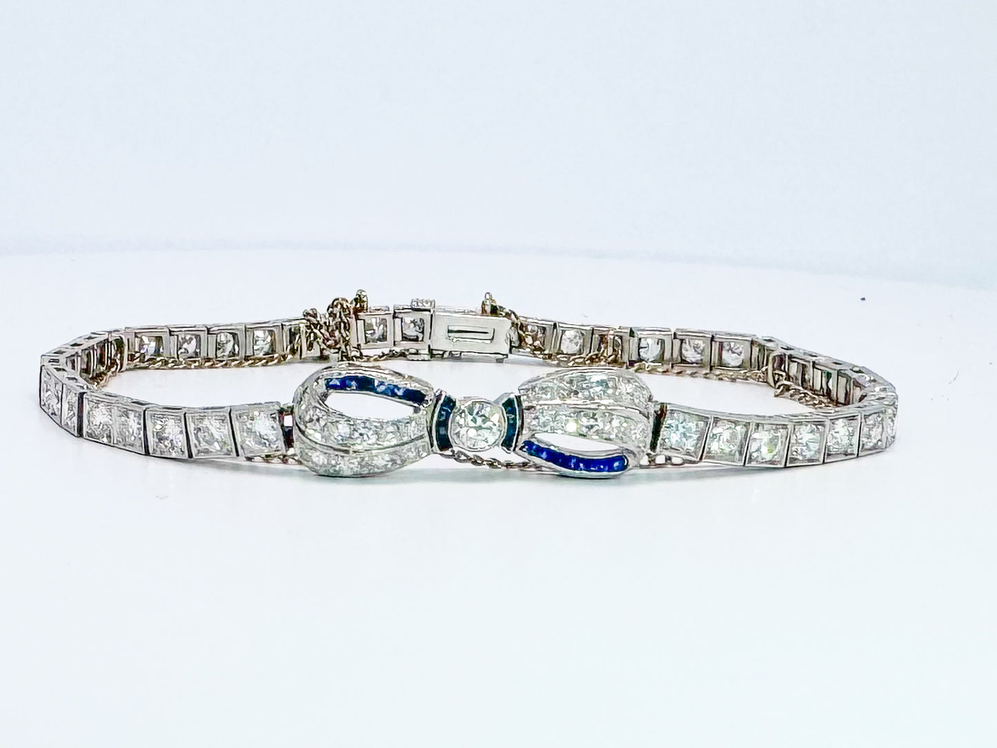 Platinum Black Starr and Frost VINTAGE  sapphire and diamond tennis bracelet ART DECO!