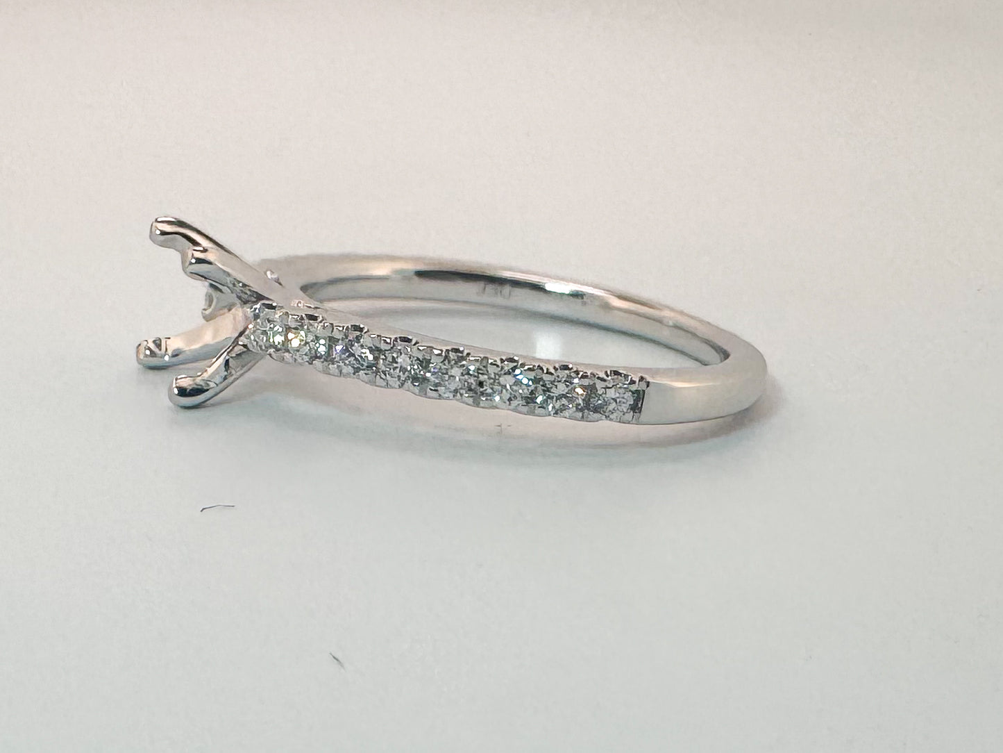 14K, white gold .25 diamond total weight, cathedral semi mount.