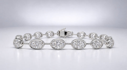 PLATINUM 10.01 carat oval diamond tennis bracelet. D-E-F VS1- SI2 GIA certified.