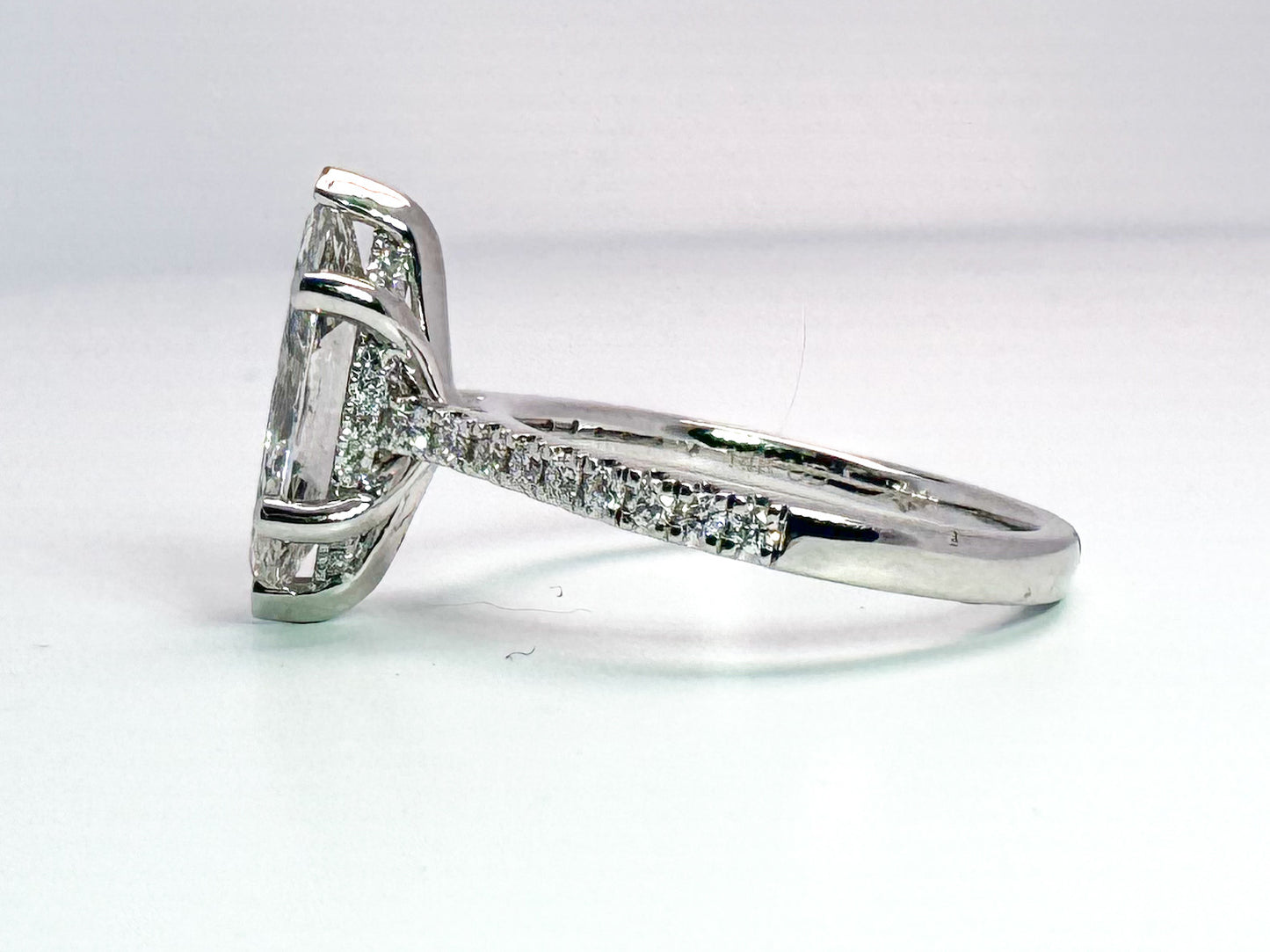 14K, white gold 2.01 F VS2 lab grown marquise center with .26 carat side diamond engagement ring