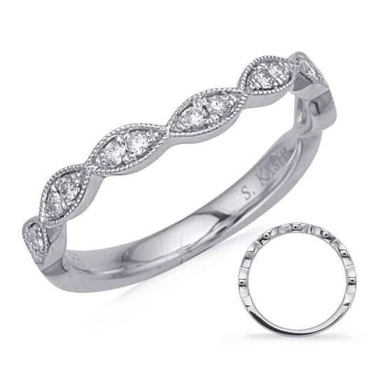 14k, white gold .16 carat total weight, lab grown diamond,  contour band.