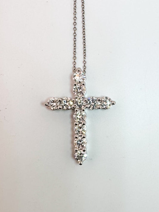 14K, whtie gold, 3.00 carat total weight, lab grown diamond cross pendant and chain.