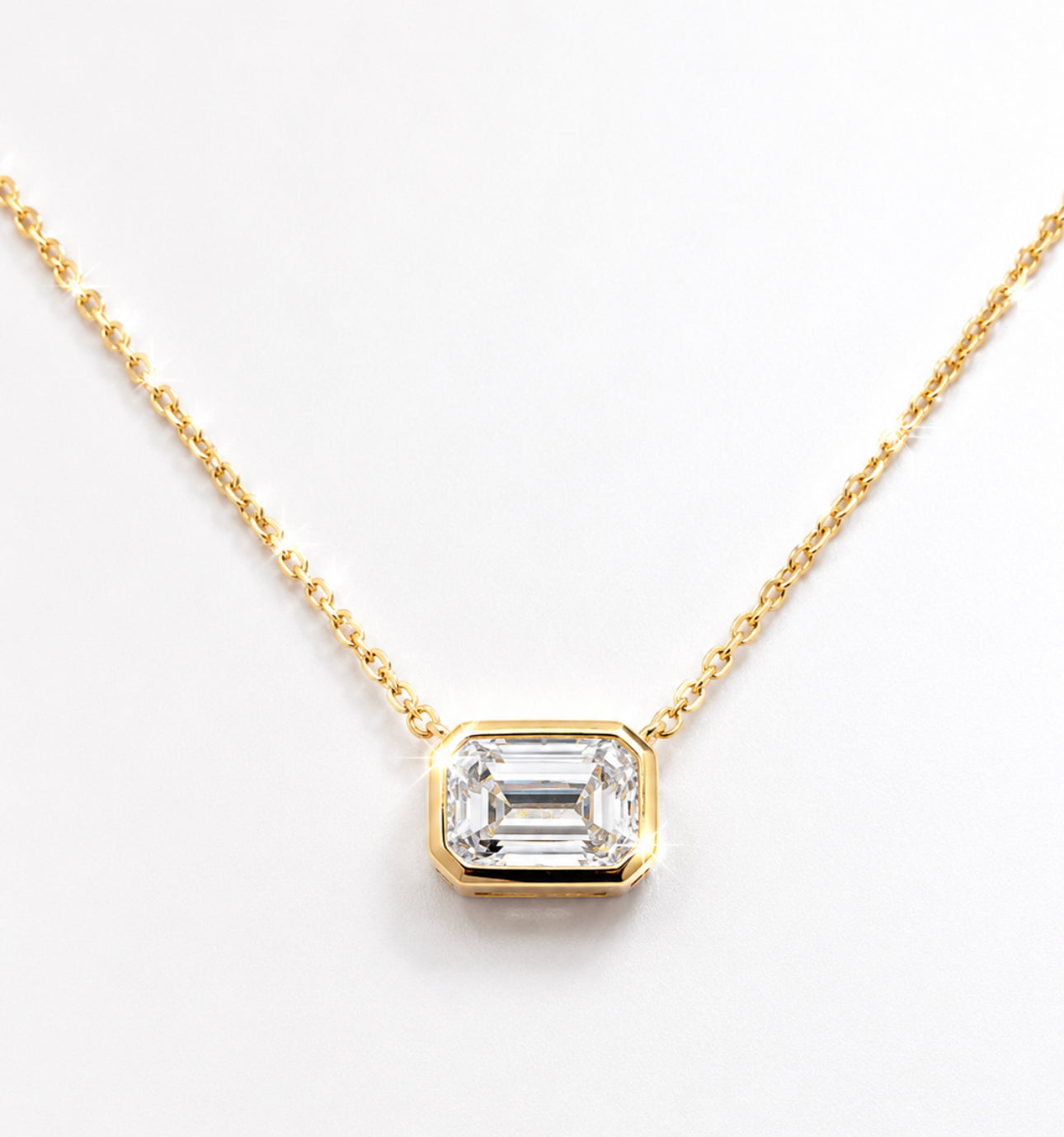 14K, yellow gold, .50 carat emerald cut, lab grown diamond pendant.